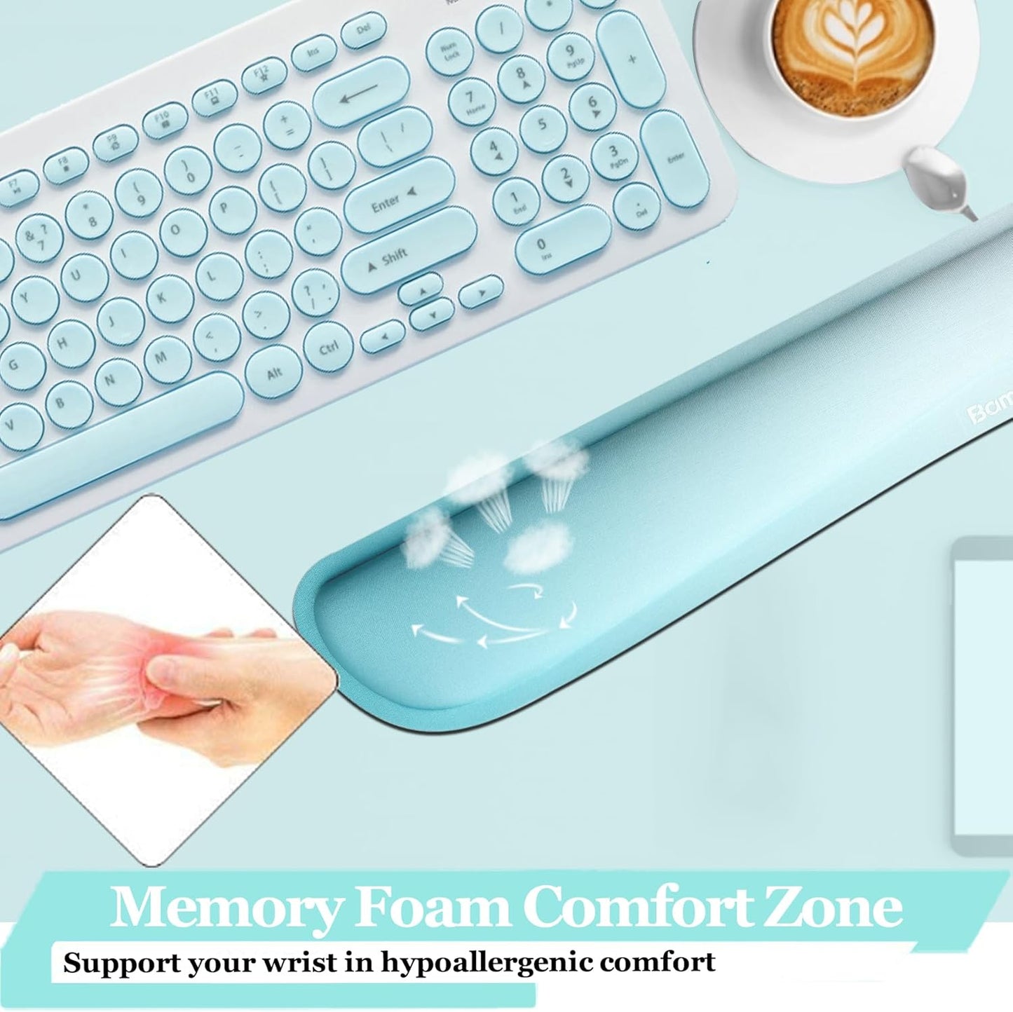 Keyboard Wrist Rest, BamLue Memory Foam Pad Set for Easy Typing & Pain Relief for Laptop, Office & Home, Ergonomic Sets for Keyboard, Gel Mouse Wrist Rest, Smooth Fiber Cushion Wrist Support-Black