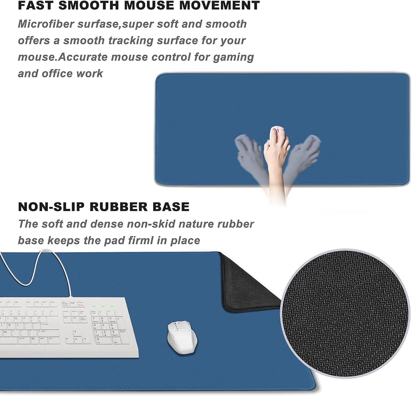 Large Gaming Mouse Pad, XXL Extended Computer Keyboard Mouse Mat with Stitched Edges, 31.5" x 15.7" Non-Slip Waterproof Rubber Base Office Big Long Mousepad for Work, Game, Office, Home, Black