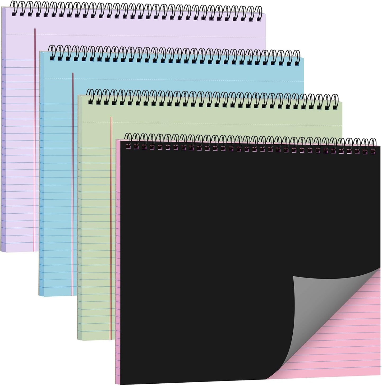 MotiMind 4 Pack Landscape Notebook Top Spiral Bound 11 x 9.5 Inch College Ruled Legal Pads Horizontal Notepad with Hole Punched Pages for Office School Meeting Project Notes Daily Use, White