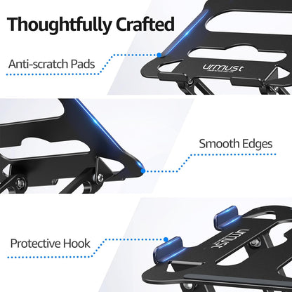 Urmust Aluminum Laptop Stand, Portable Laptop Riser, Adjustable Laptop Stand for Desk Foldable, Ergonomic Computer Notebook Holder for MacBook Air Pro HP, Office Desk Accessories (10-15.6'')- Black