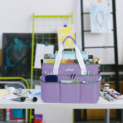 JJRING Craft Organizer Tote Bag for Art Storage, Caddy with Multiple Pockets, Bluish Green Sewing Bag for Scrapbooking, School, Medical, and Office Supplies