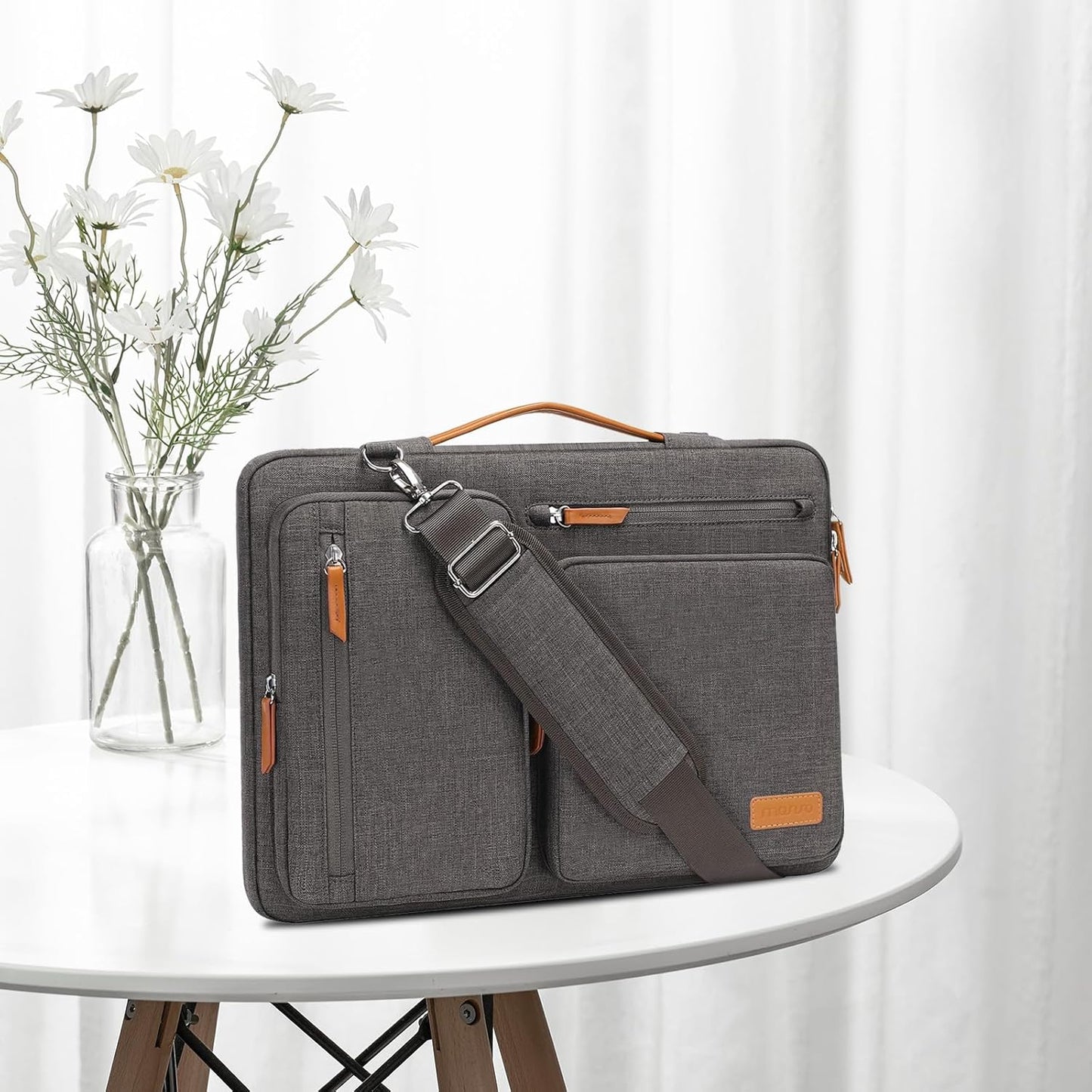 MOSISO 360 Protective Laptop Shoulder Bag,15-15.6 inch Computer Bags Compatible with MacBook Pro 16 inch, HP, Dell, Lenovo, Asus Notebook,Side Open Messenger Bag with 4 Zipper Pockets, Gray