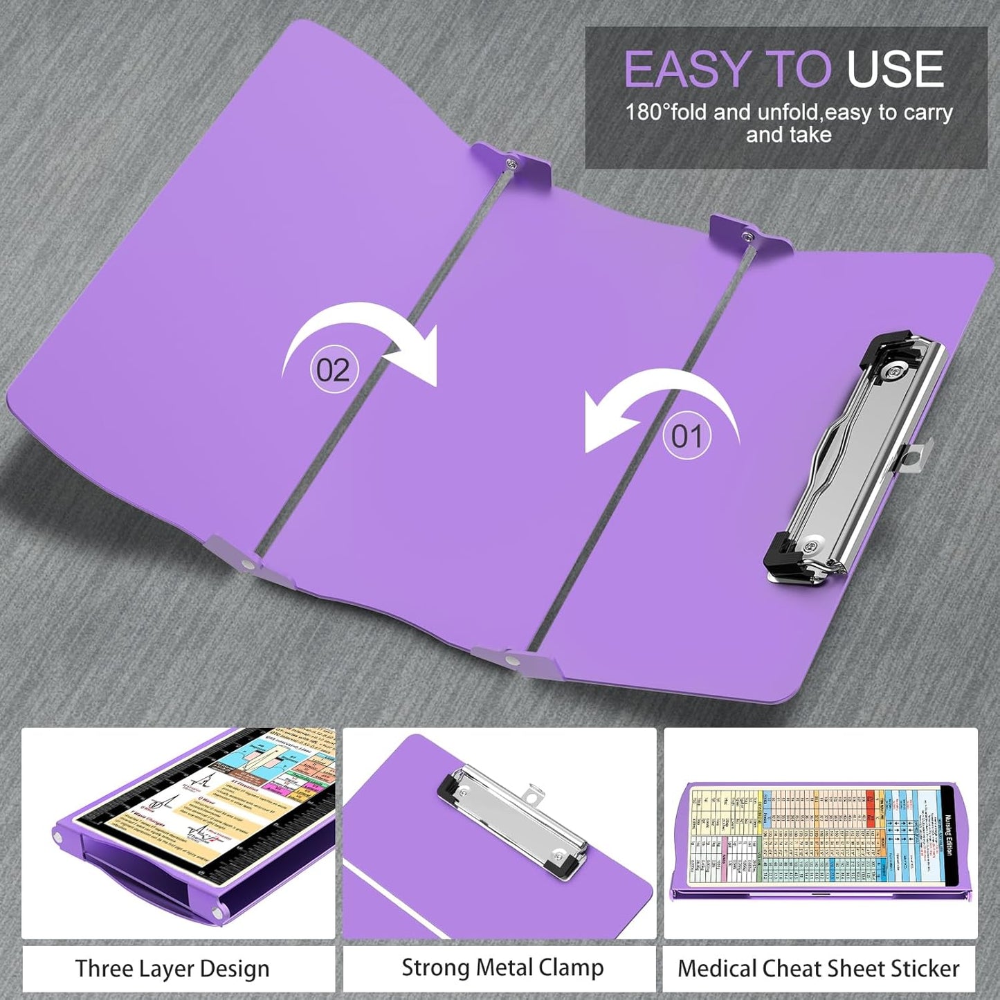 Nursing Clipboard Foldable Nurse Clipboards: Folding Medical Clipboard with Nursing Edition Cheat Sheets Pocket Size Foldable Clipboards for Nurses Clinical Clip Board for Students Doctors Green