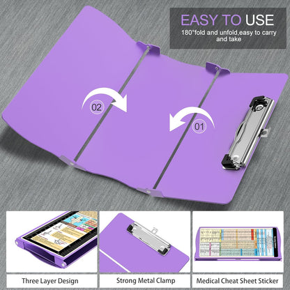 Nursing Clipboard Foldable Nurse Clipboards: Folding Medical Clipboard with Nursing Edition Cheat Sheets Pocket Size Foldable Clipboards for Nurses Clinical Clip Board for Students Doctors Green