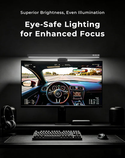 RGB Monitor Light Bar with Wireless Remote, Dual-Source Gaming Computer Lamp for Curved & Flat Monitors (0.39"-1.18"), Ambient Backlight, Stepless Dimming (Ra95), No Glare Desk Setup