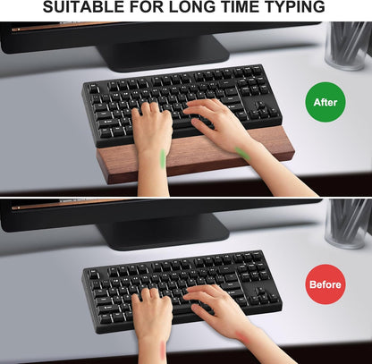 87 Keys Keyboard Wrist Rest - Ergonomic Walnut Wood Palm Rest for Mechanical Keyboard, Non-Slip, Comfortable Typing and Gaming (87 Keys) ﻿