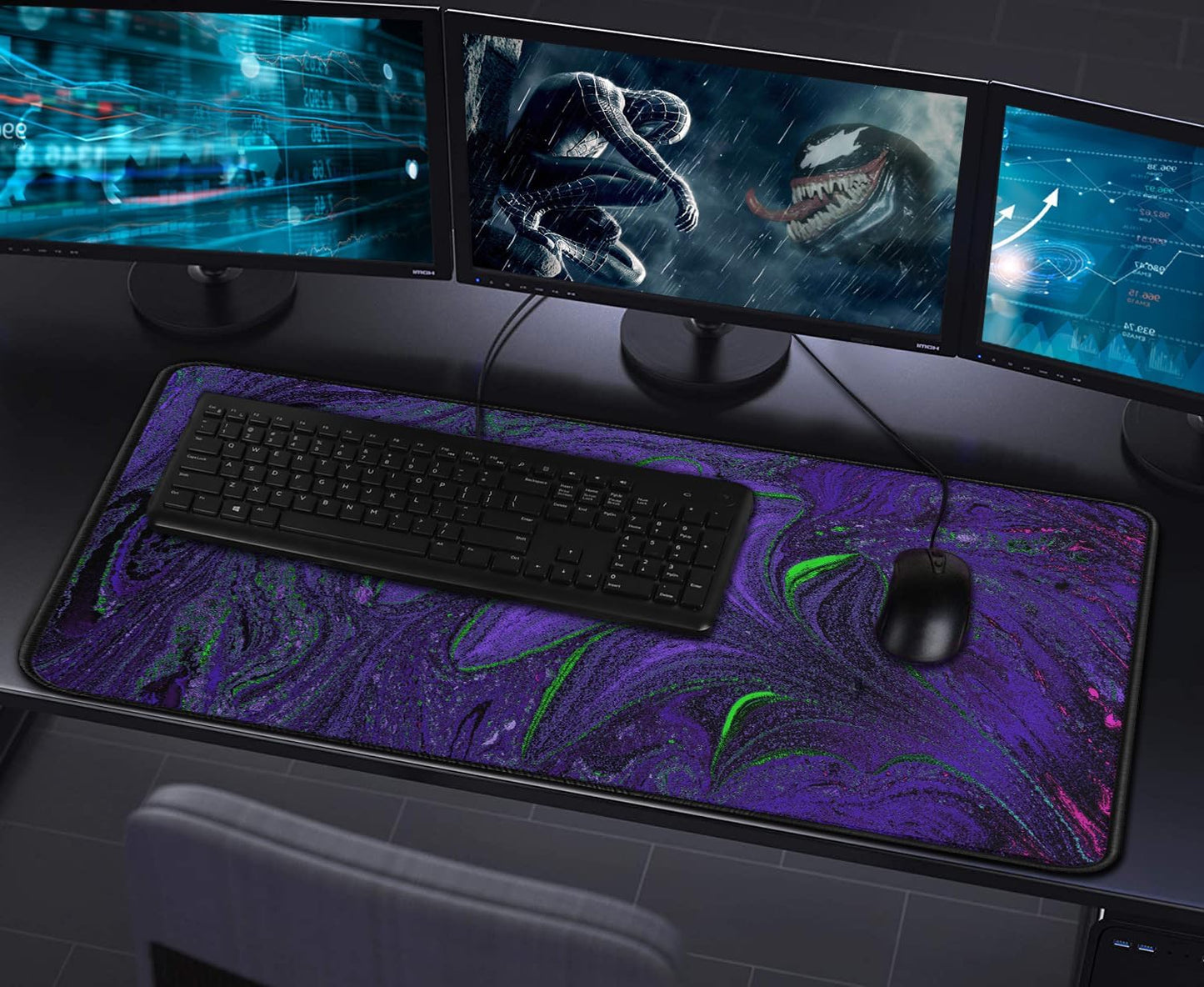Large Extended Gaming Mouse Pad with Stitched Edges, (31.5X15.7In) Durable Non-Slip Natural Rubber Base, Waterproof Computer Keyboard Pad Mat for Esports Pros/Gamer/Desktop/Office/Home-Black