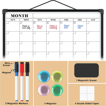 MaxGear Monthly Calendar Dry Erase Board for Wall, 16"x12" Small Hanging Double-Sided White Board, Portable Whiteboard for Planning, Drawing, Memo, to Do List, School, Home, Kitchen, Office