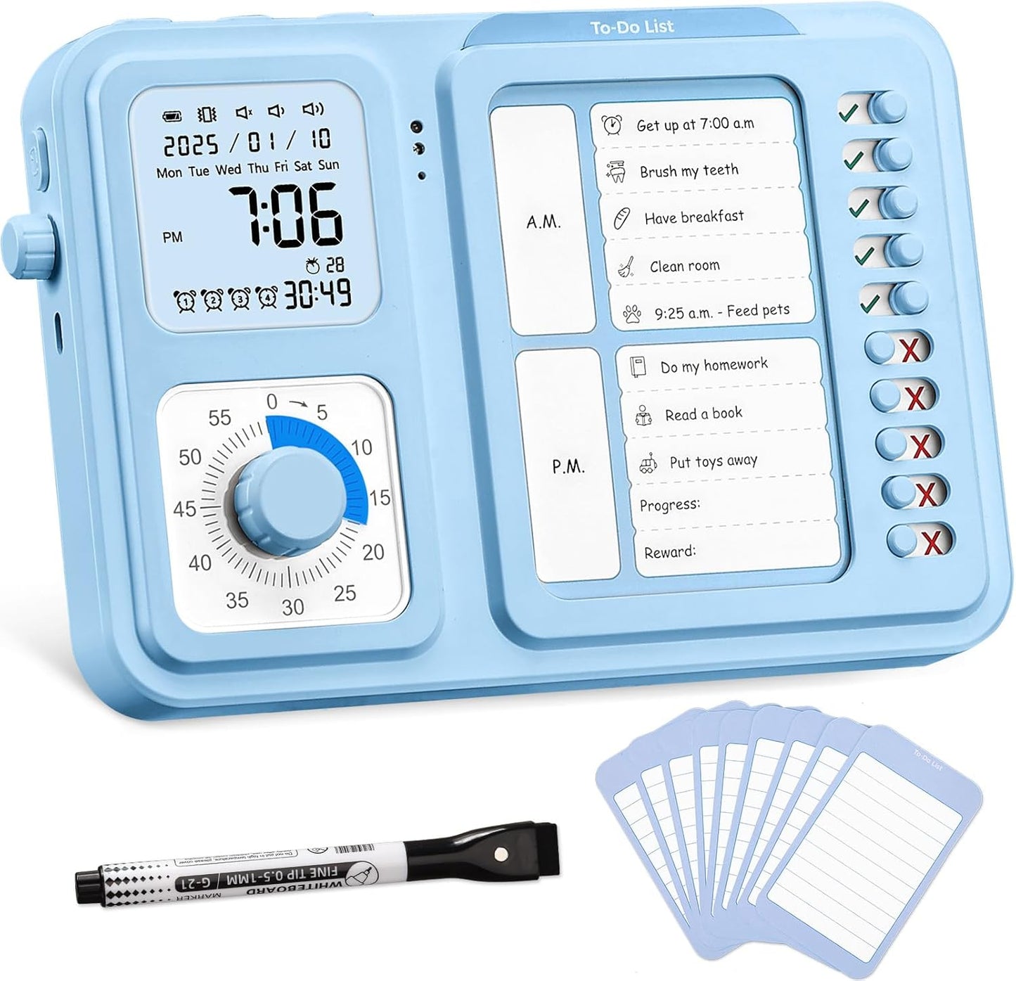 3-in-1 Visual Timer & ADHD Tool for Kids|Adults, Task Timer with Chore Chart Board, Visual Schedule for Kids with Autism, Daily Checklist for Home, School, Classroom, Desk