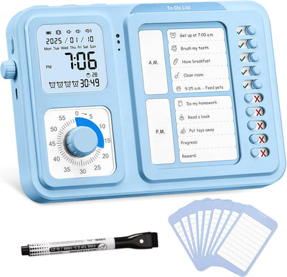 3-in-1 Visual Timer & ADHD Tool for Kids|Adults, Task Timer with Chore Chart Board, Visual Schedule for Kids with Autism, Daily Checklist for Home, School, Classroom, Desk