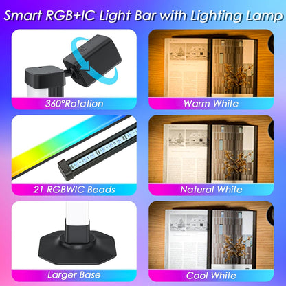 360° Smart Light Bar, RGB Light Bars, Crystal Ambient Mood Light with 16 Million Colors, 213 Preset & 8 Scene Modes, Music Sound Sync, 3 Modes Control, RGB & IC Backlight for TV/Monitor/Gaming/Room