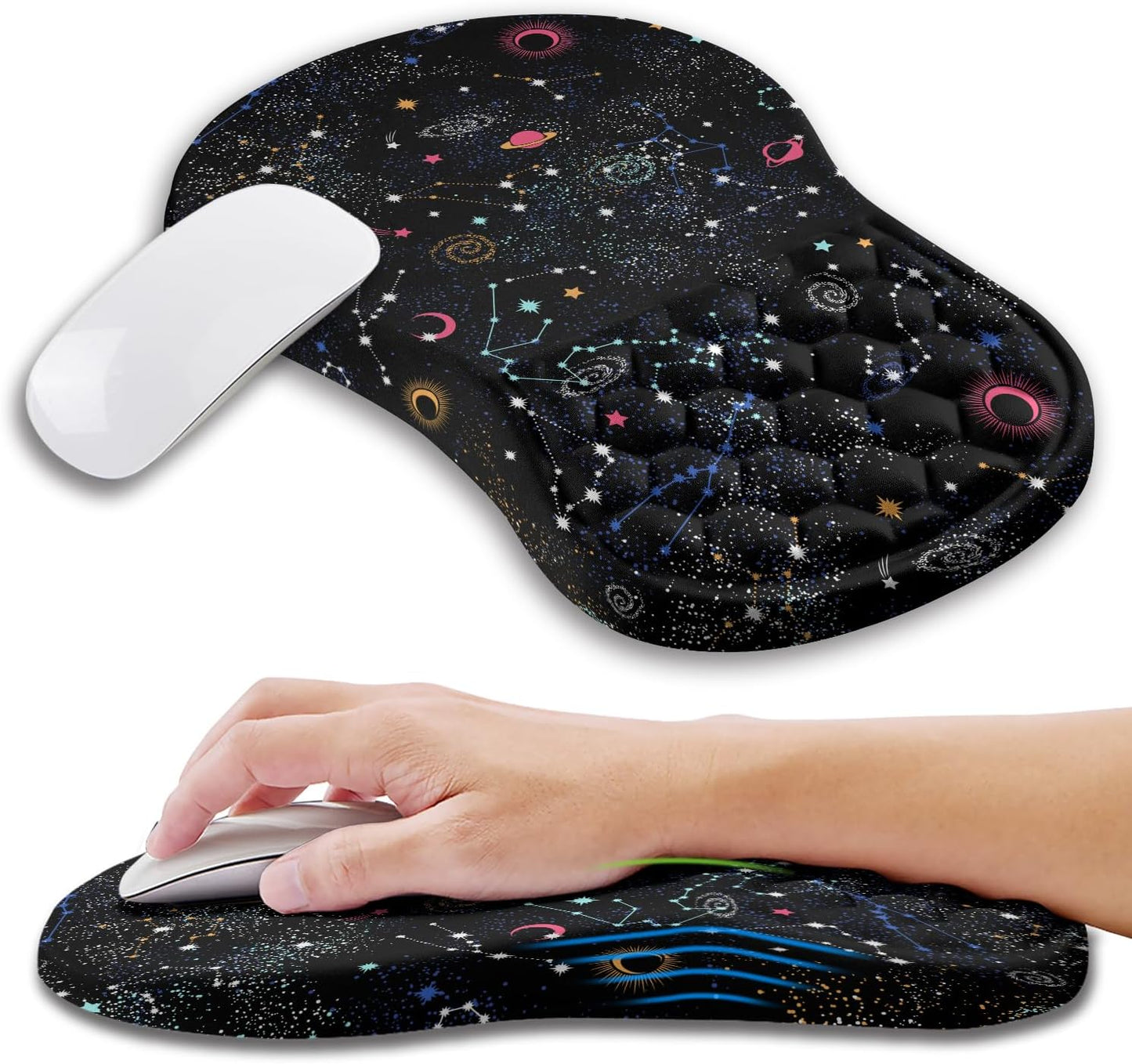 Ergonomic Mouse Pad Wrist Support with Memory Foam Massage Bulge, Carpal Tunnel Pain Relief Mousepad Wrist Rest for Mouse(12x8 inch, Silver Gray Light Purple)