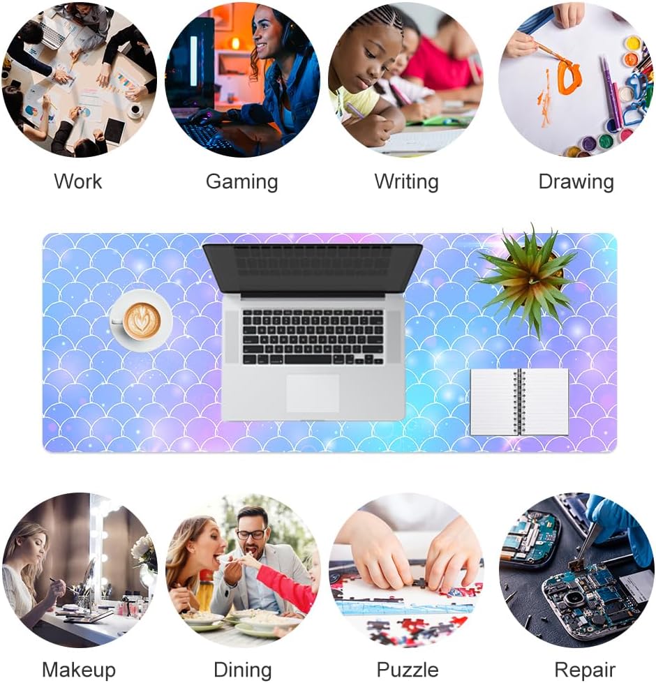QIYI Large Mouse Pad, Cute Pink Desk Mat for Desktop, Women Girls PU Leather Desk Pad Waterproof Gaming Mousepad, Rose Gold Marble Computer Protector Writing Pad for School Office Home 31.5" x 15.7"