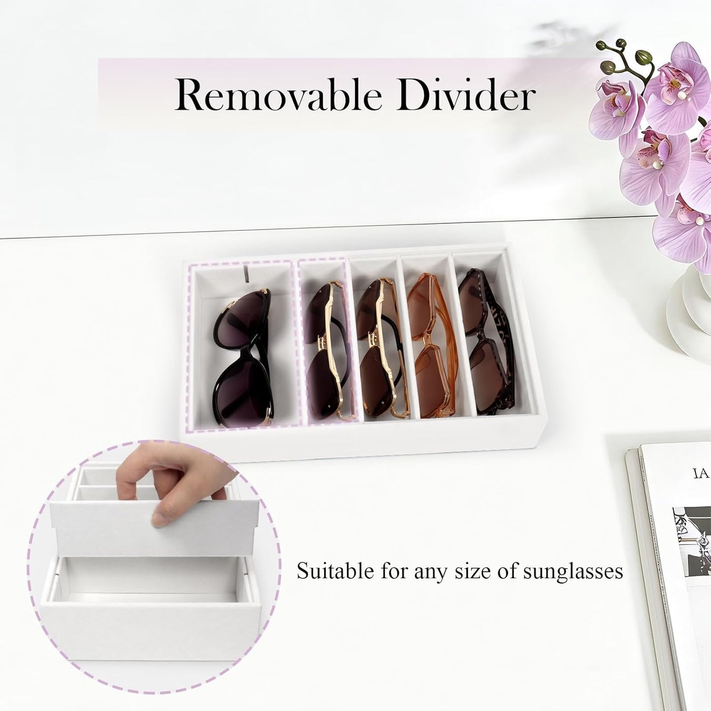 Velvet Sunglass Organizer Tray, Stackable Glasses Case for Drawer, Eyeglasses Watches Jewelry Display Holder Women Men