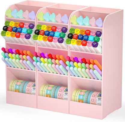 Asten Pen Holder, Pencil Holder for Desk, Pen Organizer for Office, School, Desktop, Large Capacity Pen Storage Organizer with 5 Compartment for Pens, Markers, Makeup Brush, Cosmetics (Clear, 3 Pack)