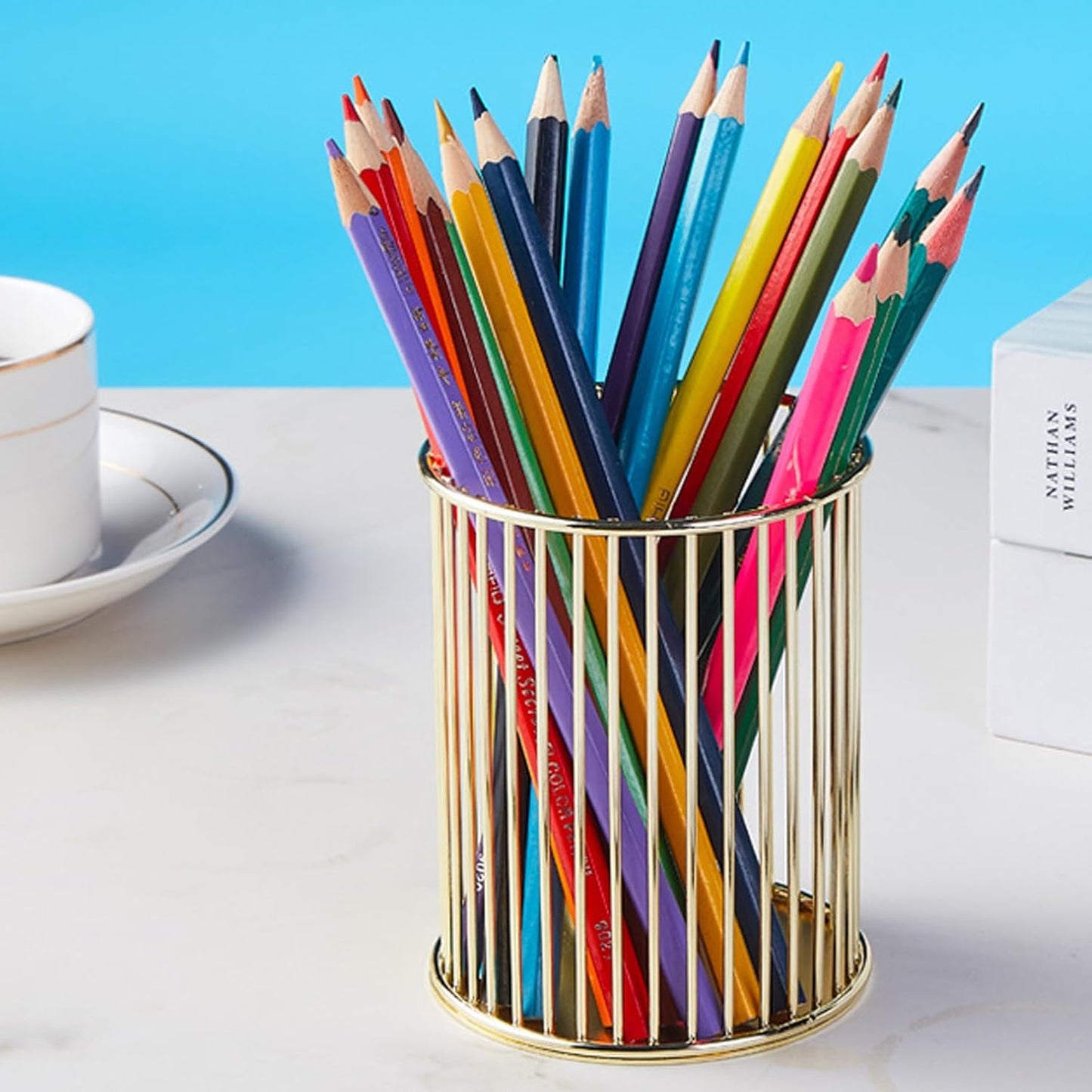Metal Pen Holder Cup for Desk Makeup Brushes Pencil Holders Home Office Organizer Black