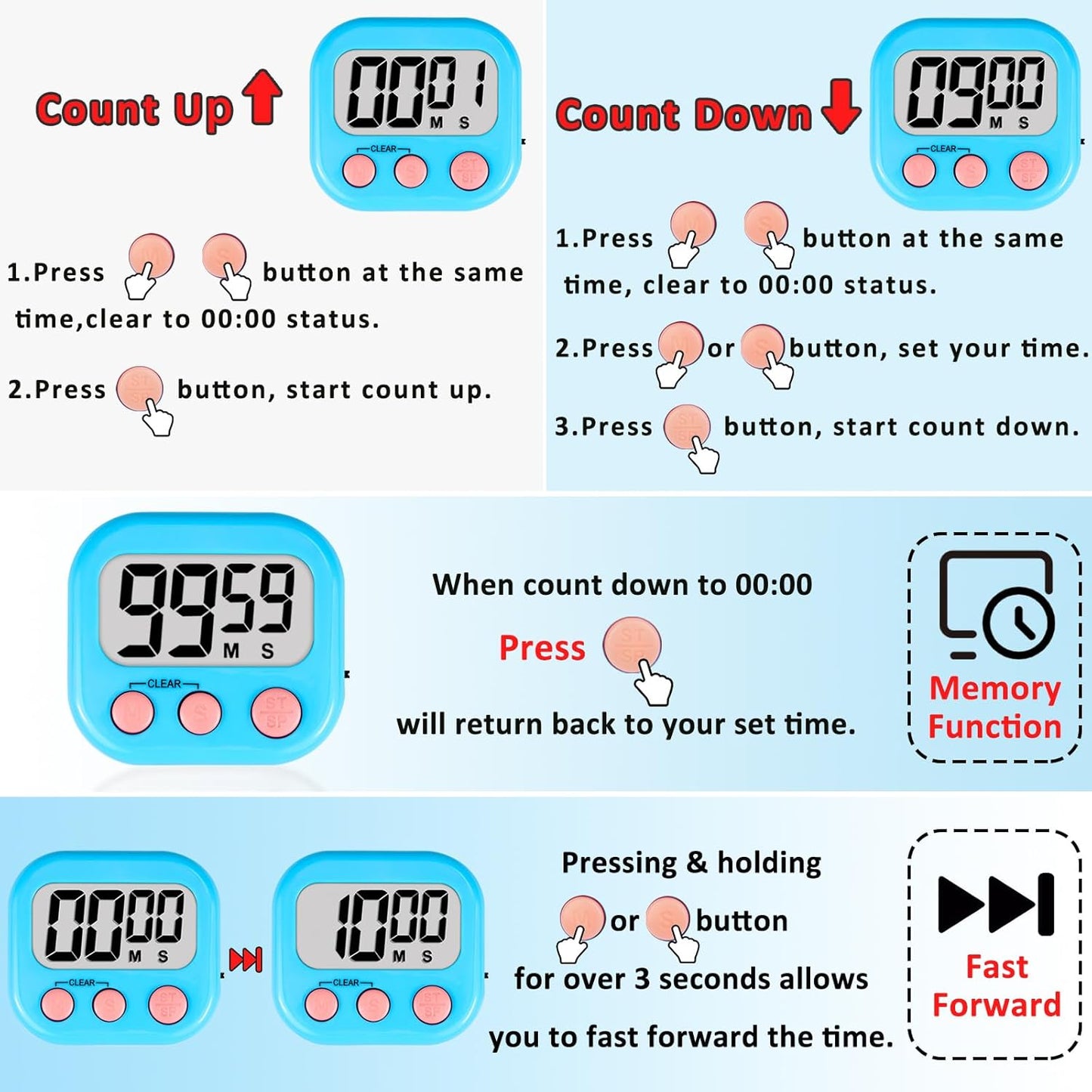 ZILLEEN Classroom Timers for Kids Classroom Magnetic Digital Kitchen Timers for Cooking Teachers Gym Game 6 Pcs