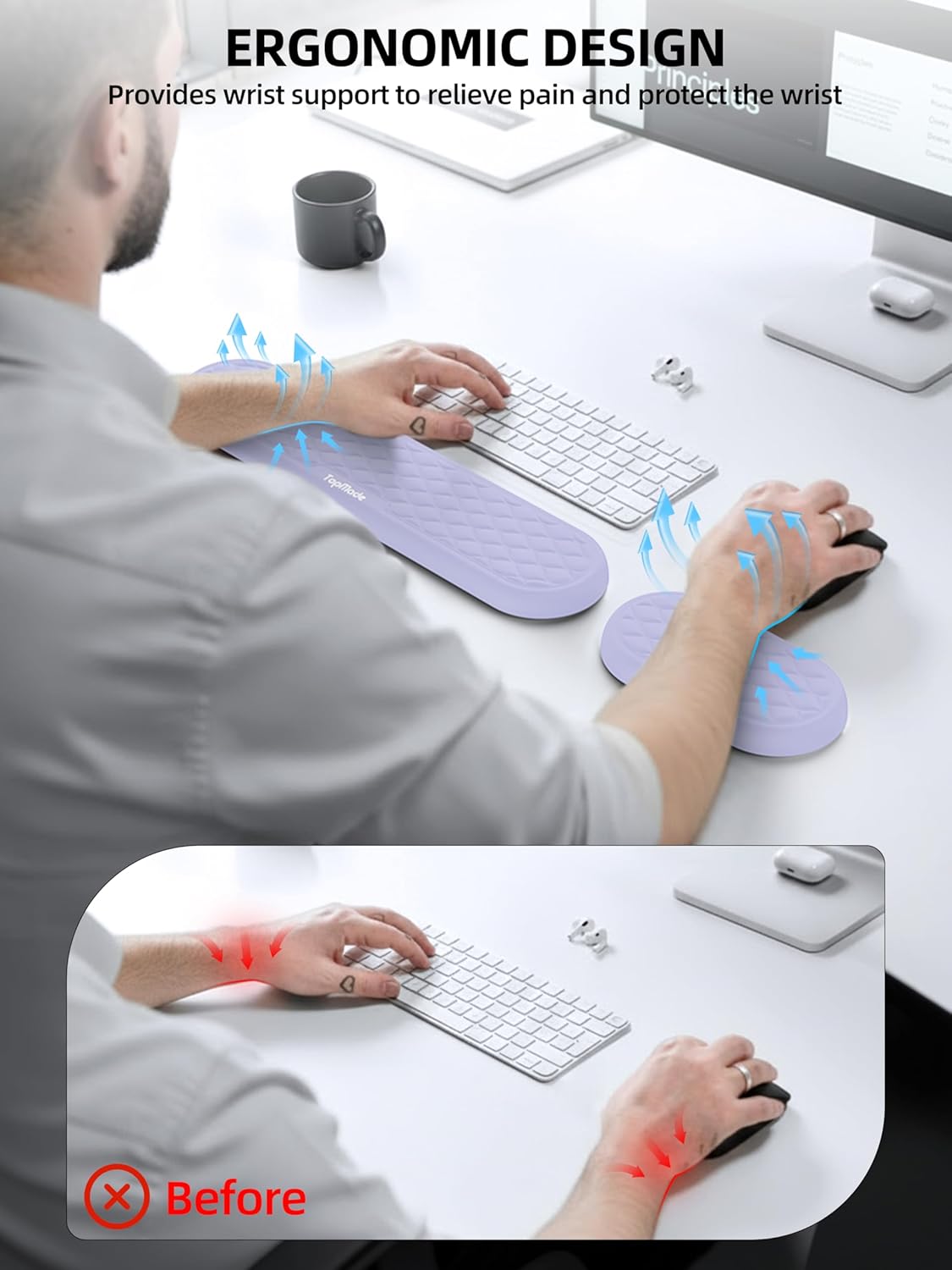 TopMade Keyboard Wrist Rest, Cooling Gel & Upgrade Soft Memory Foam Design Wrist Support for Keyboard, Full-Size Keyboard Hand Rest Pad, Ergonomic Palm Rest for for Long Hours of Work, Gaming, Black
