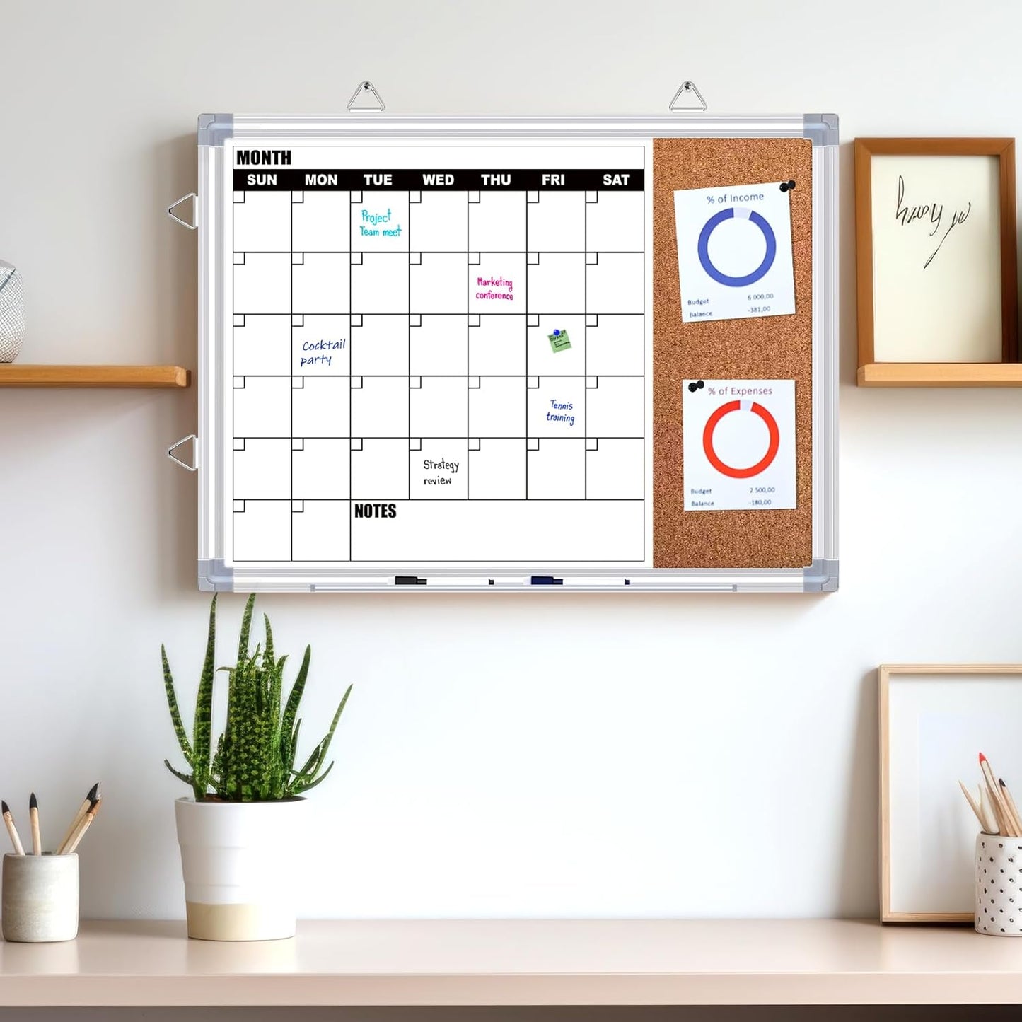 Weekly Planner Whiteboard, Weekly Dry Erase Board for Wall 16" x 12", Double-Sided Weekly Calendar Whiteboard with Pen Tray & Hook, Hanging Writing Schedule Board for Home, School, Office