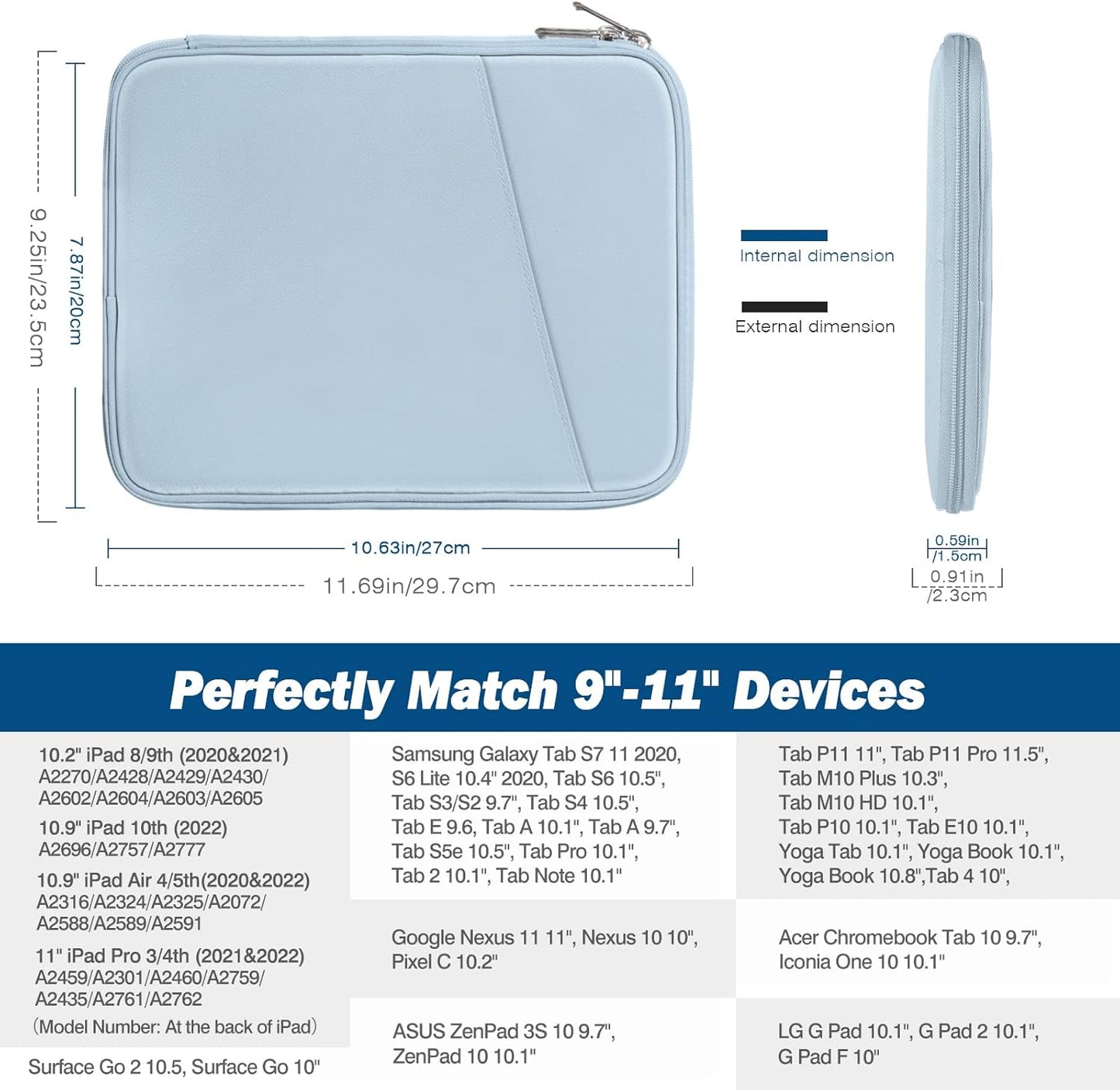 MoKo 9-11 Inch Tablet Sleeve Case, Fits New 11inch iPad Air M4/Pro M5, iPad A16 11", i-Pad 10/9/8/7th/Air 5/4th 10.9"/10.2", Tab S9/S8 11", Protective Bag Carrying Case with Pocket, Dark Gray