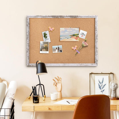 Cork Board Bulletin Board, 11.8x8.6 inches Mini Decorative Hanging Framed Cork Boards for Walls, Pin Board Vision Board for School Home Office, Bulletin Board with Wooden Frame(2230,WH,1p)