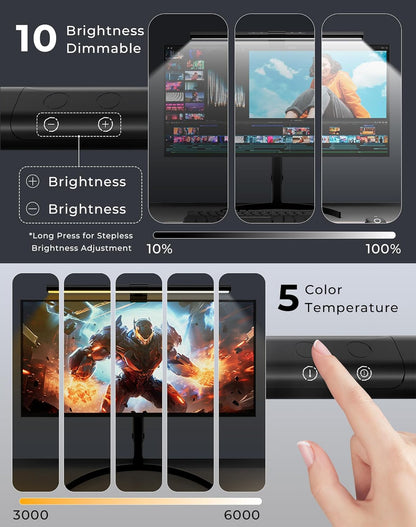 RGB Monitor Light Bar with Wireless Remote, Dual-Source Gaming Computer Lamp for Curved & Flat Monitors (0.39"-1.18"), Ambient Backlight, Stepless Dimming (Ra95), No Glare Desk Setup