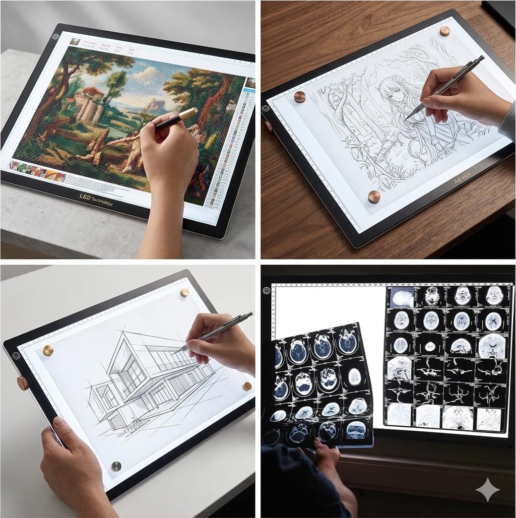 A3 LED Tracing Light Box丨Light Pad - Copy Board with Full-Edge Ruler Frame丨3 Adjustable LED, Premium Acrylic for Art, Drawing, Sketch, Animation, Design, Tattoo, Diamond Painting, X-ray Viewing
