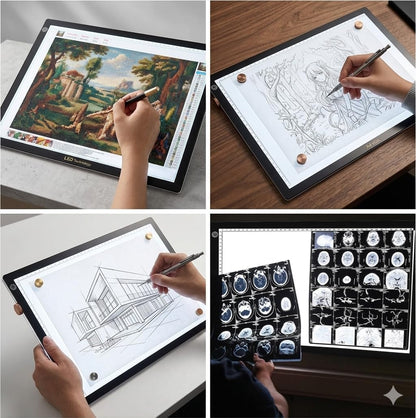 A3 LED Tracing Light Box丨Light Pad - Copy Board with Full-Edge Ruler Frame丨3 Adjustable LED, Premium Acrylic for Art, Drawing, Sketch, Animation, Design, Tattoo, Diamond Painting, X-ray Viewing