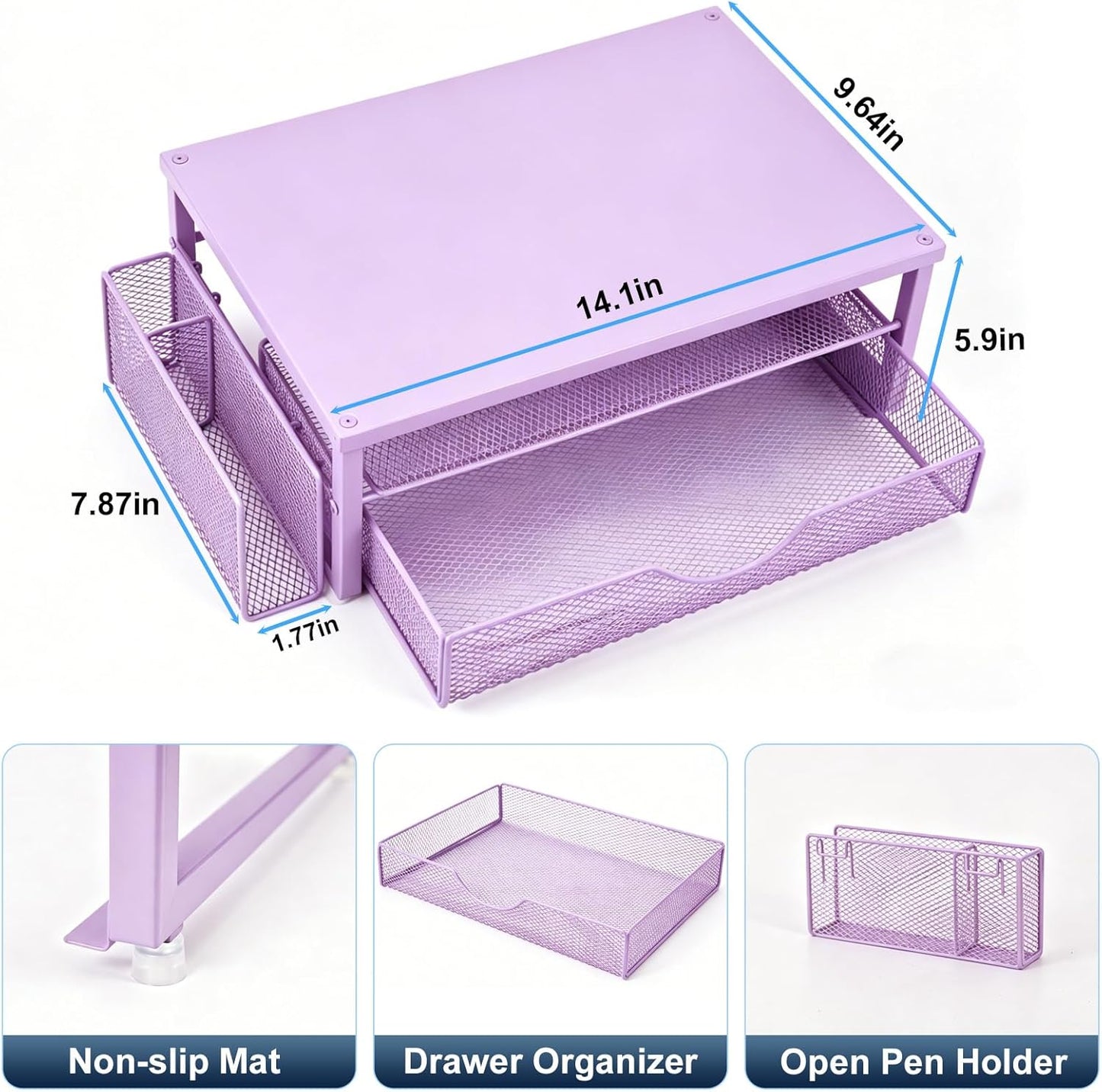 Spacrea Desk Organizer and Accessories, Computer Monitor Stand Riser with Drawer and 2 Pen Holders, Office Desk Accessories & Workspace Organizers for Office Supplies (Wood)
