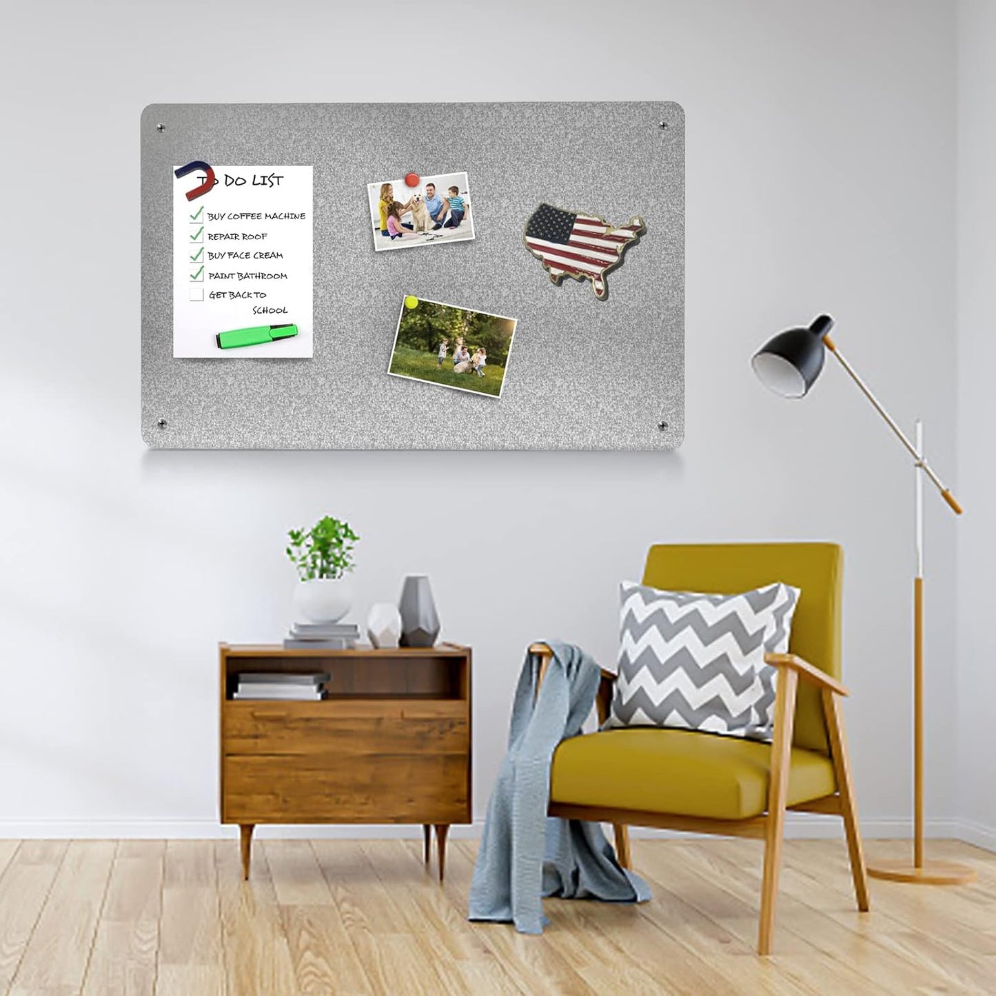2Pack Magnetic Board,17.1" x 11.8" Magnet Display,for Magnets and Bulletin Board,Suitable for Wall, Refrigerator, Compartment, Cabinet etc,Comes with Dual Lock Tape for Easy Hanging (Silver)