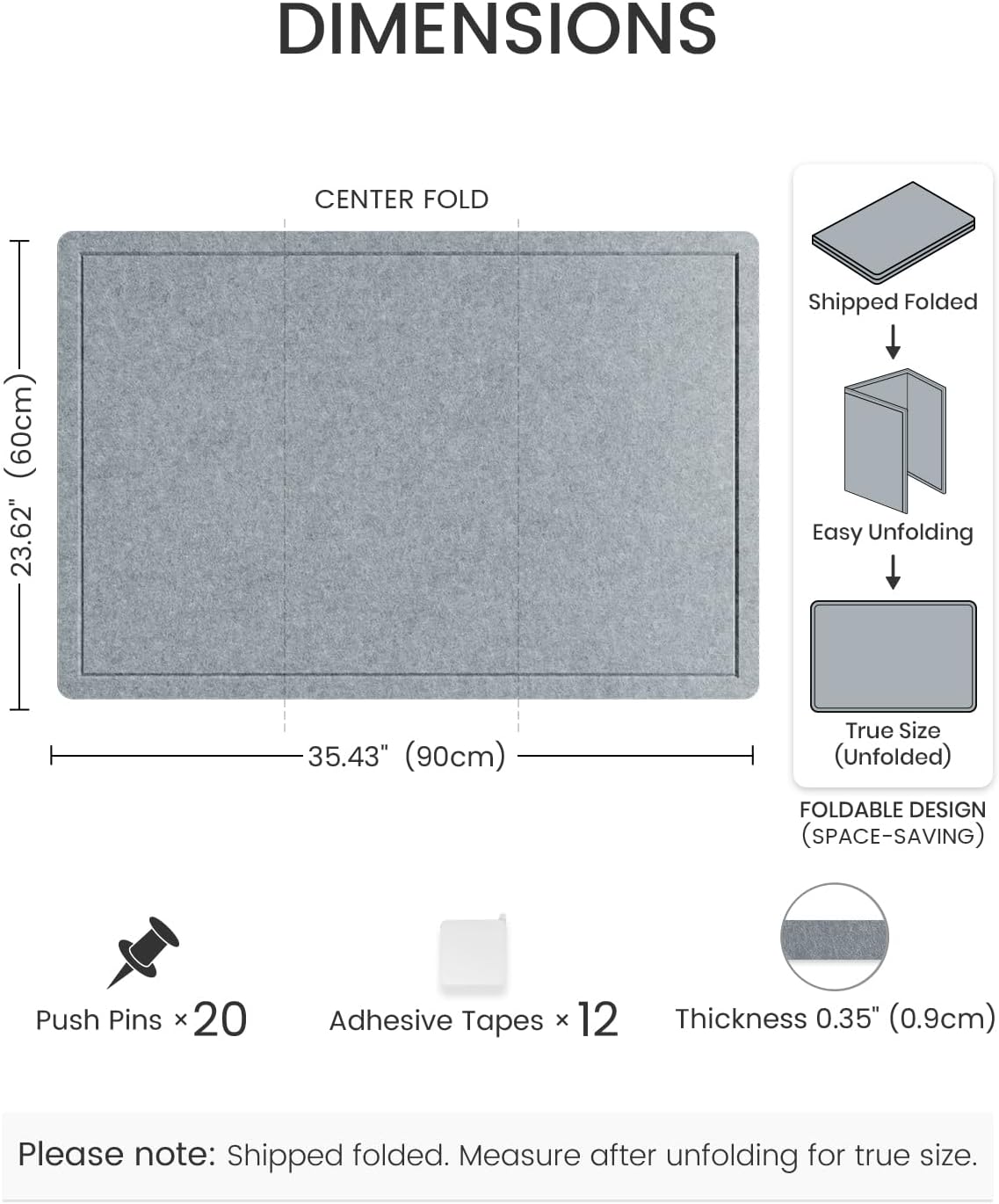 Fluxynara Bulletin Board, 23.6" x 17.5" Cork Board Alternative with 12 Safe Removable Adhesive Tabs, Foldable Felt Pin Board for Home Office, Classroom, Bedroom,Entryway for Walls—Sage