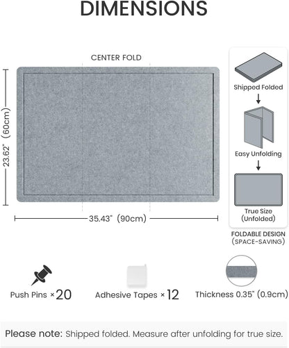 Fluxynara Bulletin Board, 23.6" x 17.5" Cork Board Alternative with 12 Safe Removable Adhesive Tabs, Foldable Felt Pin Board for Home Office, Classroom, Bedroom,Entryway for Walls—Sage