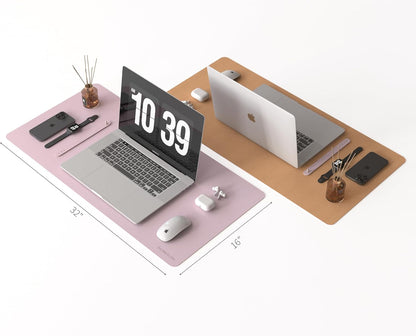 RENMTURE Desk Pad, Cork & PU Leather Desk Mat, Large Mouse pad, Non-Slip Desk Protector and Blotter, Waterproof Writing Pad, Desk Accessories and Organizers for Home Office (Light Yellow, 32"x16")