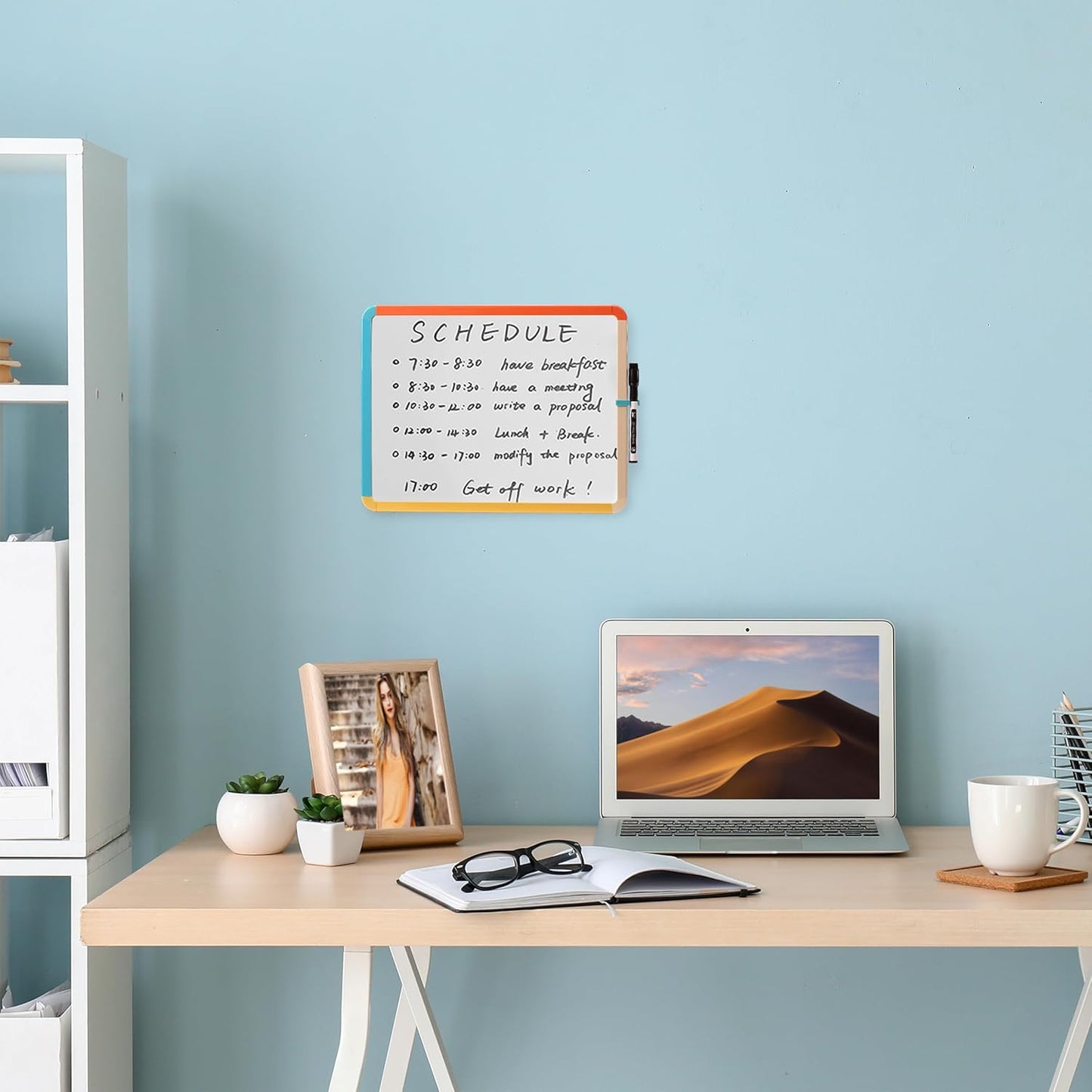 Mr. Pen- Dry Erase Board, 14” x 11” with a Black Dry Erase Marker, White Frame, Small Mini White Board for Students, Fridge, Wall, Locker, Includes Double Sided Tapes