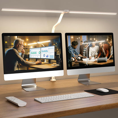 LED Desk Lamp with Base - Bright Dimmable Computer Lamp with Phone Holder, 24W Bendable Desk Light for Monitor Screen, Eye-Caring Tall Desktop Light for Task Home Office Work, Black, Dual Head