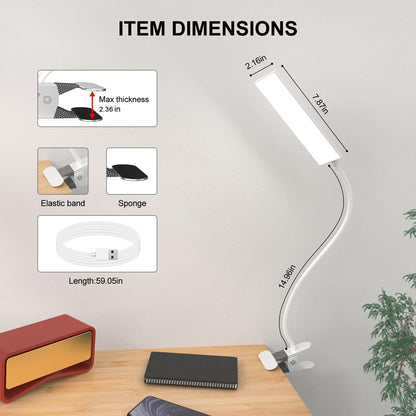 Vansuny Clip on Light LED Desk Lamp with Eye-Caring LED Light and Metal Clip, 6 Level Brightness 3 Color Modes, Power by USB Port 5W Adjustable Neck Reading Lamp for Home and Office (5W, Black)