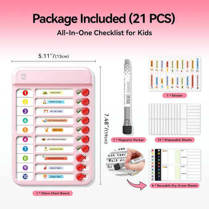 Chore Chart for Kids, Checklist Planning Board with Sliders, 19 Personalizable Sheets and Magnetic Marker, ADHD Tools for Kids to Do List Routine Chart Visual Schedule Board with Stand