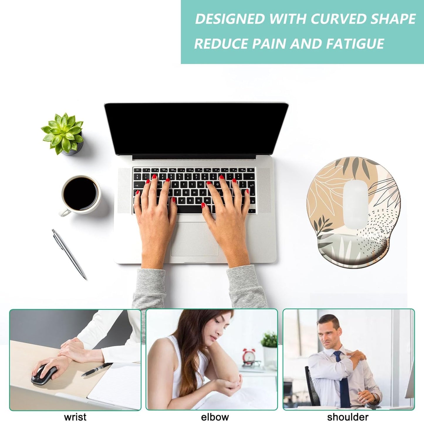 Mouse Pad with Wrist Support, Ergonomic Mouse Pad with Memory Foam Wrist Rest Cushion, Non-Slip Rubber Base Gaming Mice Pad for Home Office Computer Laptop, Flowers Grass