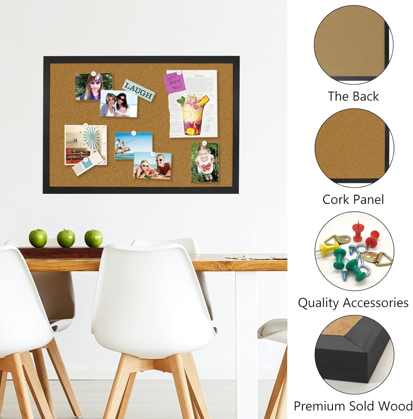 OWLKELA Cork Bulletin Board 17.7"X 13.3", Notice Pin, Ideal for Office & Home Decor, School Message or Vision