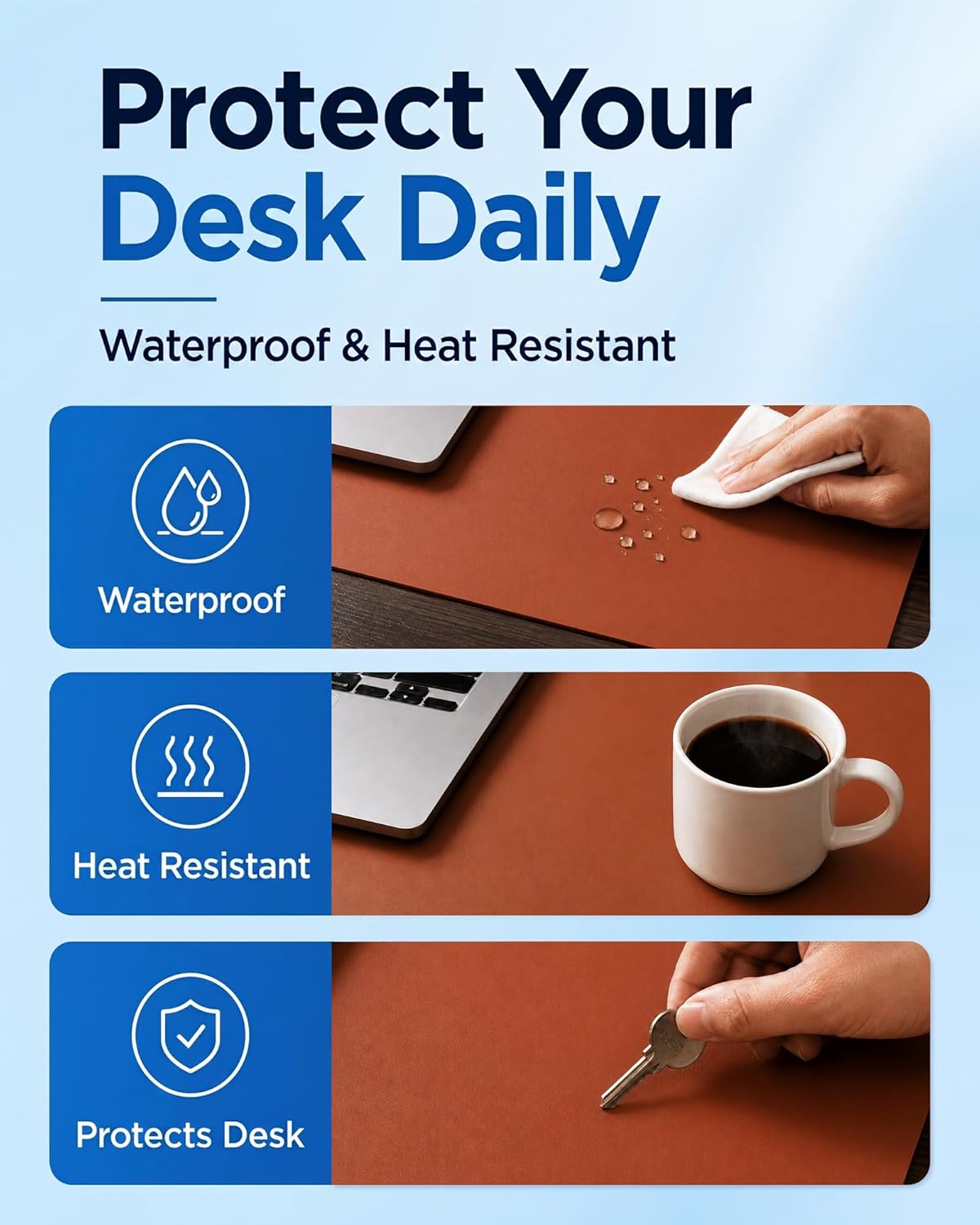 Aothia Dual-Sided Desk Pad - 25.6x13.7 inches Leather Desk Mat, Natural Cork Desk Pad Protector, Large Mouse Pad for Desk, Waterproof Desk Blotter Pad, Desk Writing Pad for Office Work/Home, Black