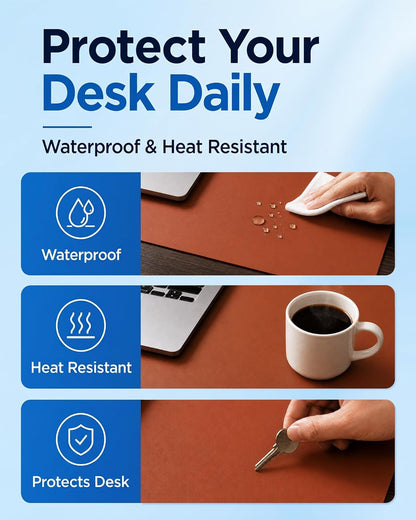 Aothia Dual-Sided Desk Pad - 25.6x13.7 inches Leather Desk Mat, Natural Cork Desk Pad Protector, Large Mouse Pad for Desk, Waterproof Desk Blotter Pad, Desk Writing Pad for Office Work/Home, Black