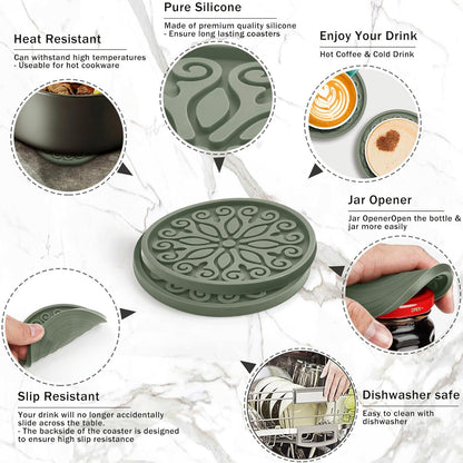 Silicone Coasters for Drinks,Resistant Reusable Drink Coasters-Great Gift for Birthday, Housewarming,Room Decor,Holiday Party (*2-Gray)