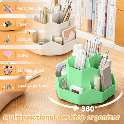 Cayxenful Pencil Pen Holder for Desk,9 Slots 360 Degree Rotating Desk Organizers,Desktop Storage Stationery Supplies Organizer, Cute Pencil Cup Pot For Office, School, Home(Black)