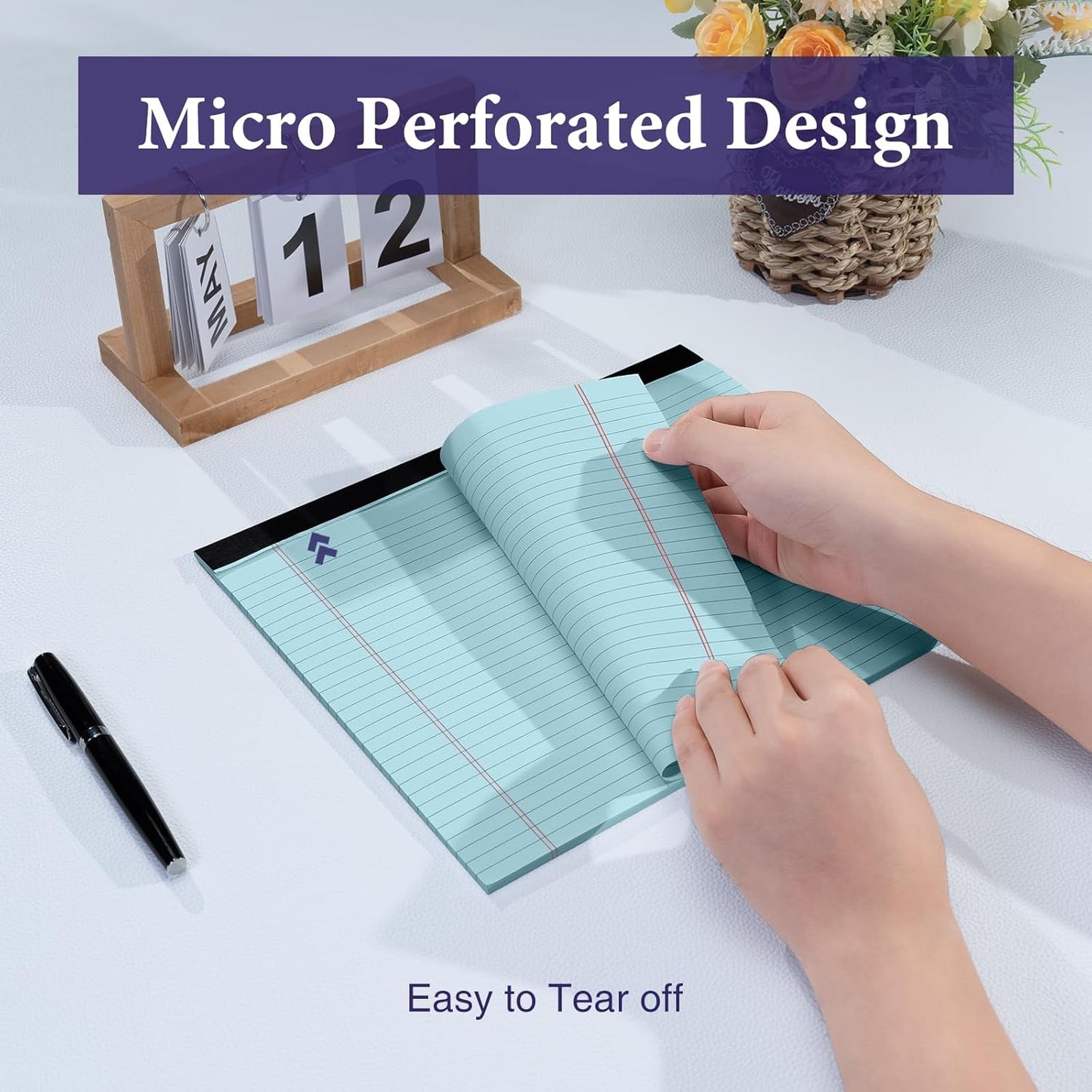 2 Pcs Note Pads 11" x 9.5" Legal Pads College Ruled Notepad Micro Perforated Writing Pads White Lined Paper 80GSM College Ruled Paper Pad of Paper 30 Sheets Notebook for School, To-Do Lists, Office