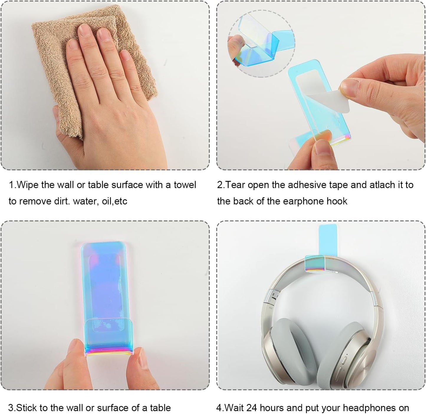 Weewooday 4 Pieces Headphone Hanger Holder Desk Adhesive Headphone Hook Wall Mount Headset Stand Acrylic Holder with Glues for General Purpose Game Earphone(White)
