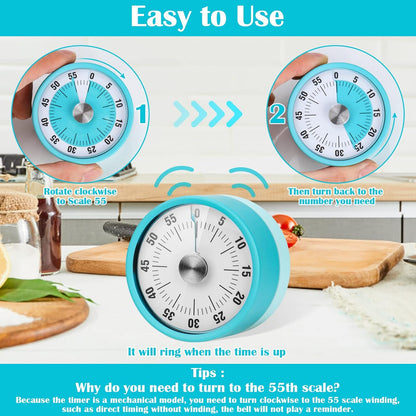 Kitchen Timer, 60-Minute Visual Timer for Kids & Adults, Wind Up Timer with Magnetic Backing, Loud Ring Timers for Classroom, Study, Cooking, Exercise