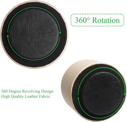 Round Leather Art Supply Organizer,Remote Control Holder,360 Degree Rotating,Multi-Functional Pencil Holder,4 Compartments Desktop Stationary Organizer(1-Fractal Flower) | Round - Colors A