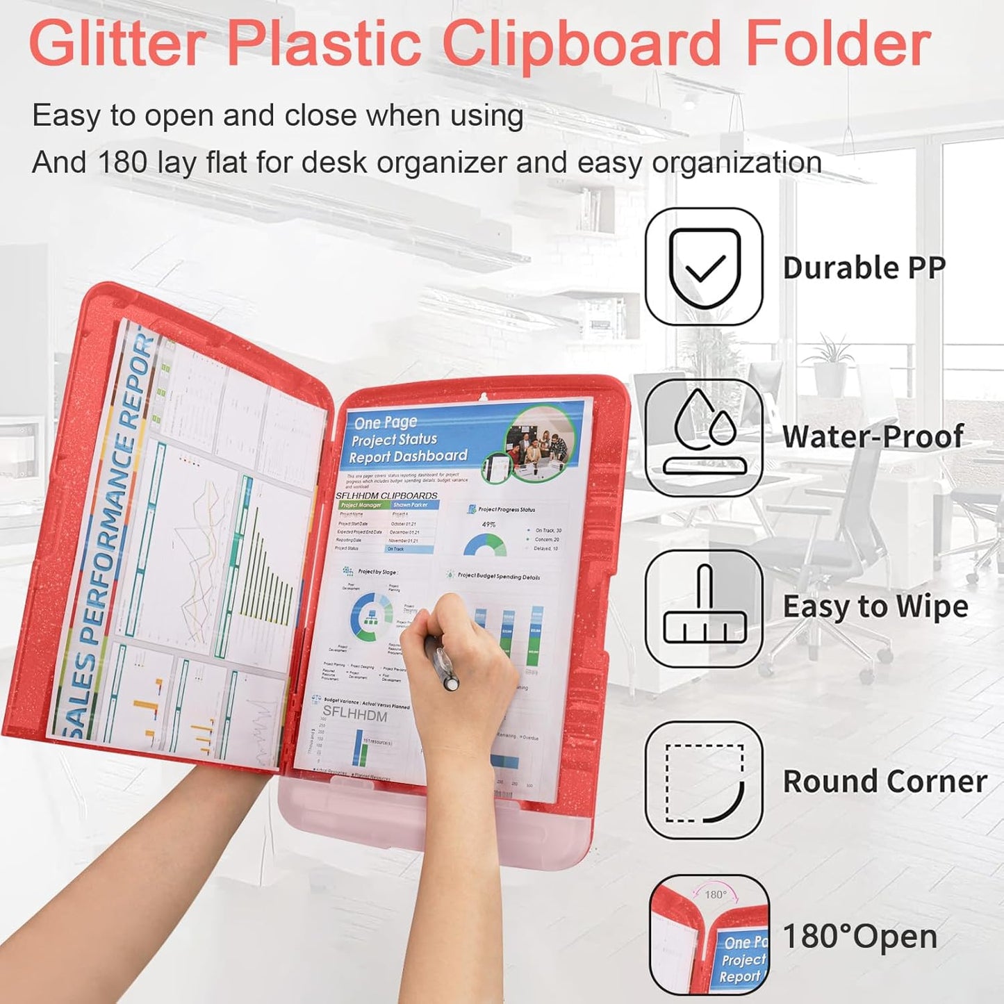 Glitter Clipboard with Storage,Storage Clipboard with Pen Holder,A4 Binder Clip Boards 8.5x11 with Low Profile Clip,Side Opening Sparkle Clipboards, Clipboards Folder for Office Supplies-Starry Black