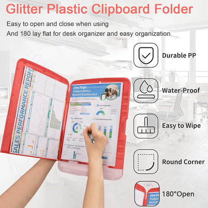 Glitter Clipboard with Storage,Storage Clipboard with Pen Holder,A4 Binder Clip Boards 8.5x11 with Low Profile Clip,Side Opening Sparkle Clipboards, Clipboards Folder for Office Supplies-Starry Black