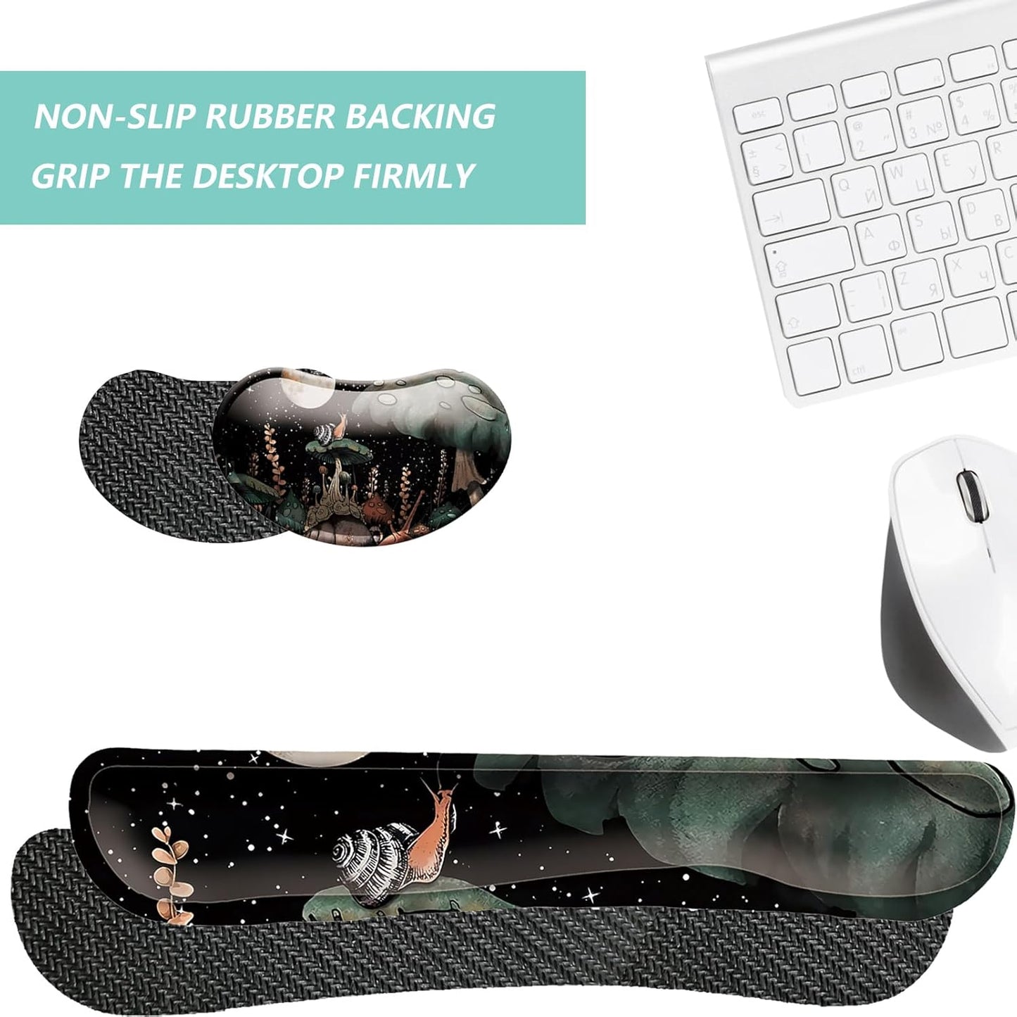 Keyboard Wrist Rest Mouse Wrist Support Set, Memory Foam Wrist Rest Pad for Computer Laptop Keyboard Mouse, Ergonomic Wrist Cushion Support for Typing Pain Relief, Gaming Home Office, Flowers Grass